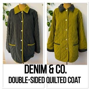 Denim&Co Double-Sided Quilted Coat - Green and Black size M